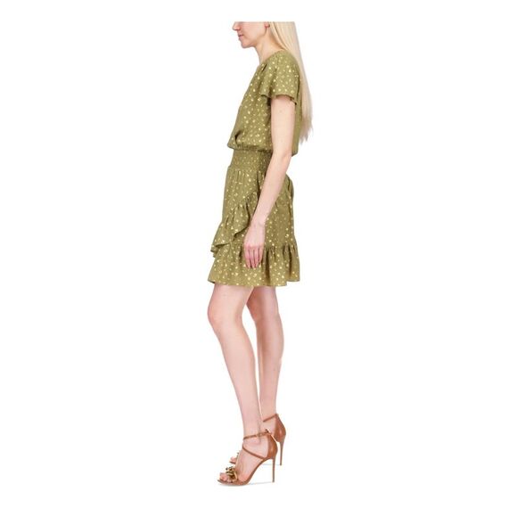 MICHAEL KORS Womens Green Asymmetrical Skirt Flutter Sleeve Short Dress XS - Picture 3 of 5